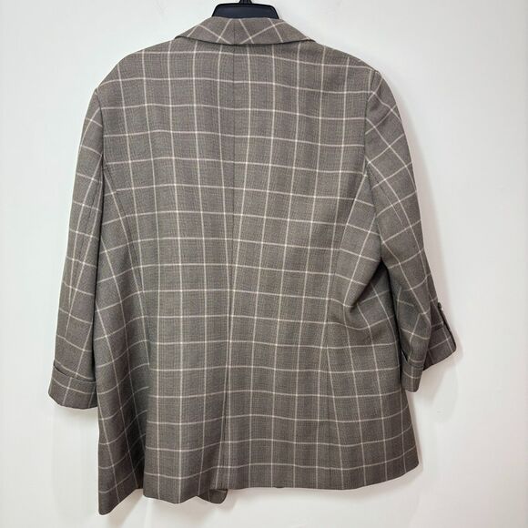 Anne Klein Tan Brown Plaid Windowpane Blazer Jacket XL Open Front Old Money - Picture 5 of 10